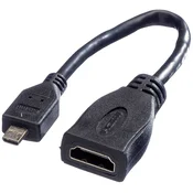 VALUE Value HDMI priključni kabel HDMI-A  vtičnica\, HDMI-mikro-D  vtič 0.15 m črna 11.99.5584 zaščiten HDMI kabel, (20419234)