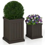 Costway Kvadratni plastični cvetlični lonci 2 kosa 48x32 cm svetlo rjavi