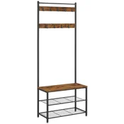 Songmics Obešalnik s klopjo za shranjevanje čevljev, 70x32,5x175 cm, rjav