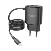 DUDAO omrežni polnilec 2x USB z integriranim kablom Lightning 12 W črn (A2ProL black)