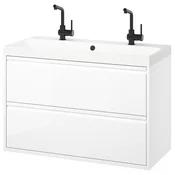 ÄNGSJÖN/BACKSJÖN Umival om+predali/umivalnik/armatur, visoki sijaj bela, 100x48x69 cm