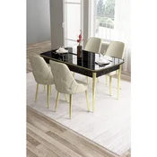 Hanah Home trpezarijski set Tia, sto i 4 stolice, ploca u dekoru crnog mermera, zlatne noge, krem tkanina Babyface