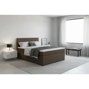 MID.YOU BOXSPRING POSTELJA 140 cm x 200 cm , tekstil, leseni material rjava