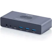 Digitus DIGITUS USB-C KVM stikalo - 2 PC, 2 monitorja, 3x USB-A, 1x USB-C