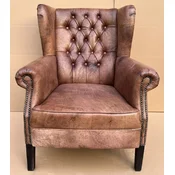 Casa Padrino luxury Chesterfield wing armchair vintage brown/black 90 x 90 x H. 110 cm - Genuine leather Chesterfield living room armchair - Chesterfield furniture - Luxury furniture