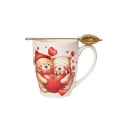 Duo Očarljiva porcelanasta skodelica z infuzerjem 360 ml - Medvedki s srčki, darilo za Valentinovo