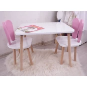 Hanah Home Set djecji stol i stolice Zeko, bijelo-roze
