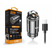Aligator Aligatorjev mini avtomobilski polnilec Power Delivery 30 W, USB-C + USB-A, kabel USB-C/USB-C