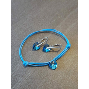 Komplet Narukvica i Naušnice sa Swarovski Kristalima u Srebru 925 – Srca Bermuda Blue 10mm + KUTIJA