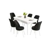 Hanah Home trpezarijski set Nix, sto na razvlacenje i 6 stolica, bela ploca, crna tkanina Babyface