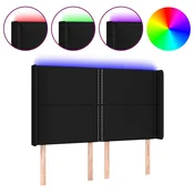 Vidaxl LED posteljno vzglavje črno 147x16x118/128 cm blago