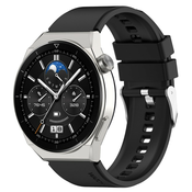 Silikonski pas za Huawei Watch GT3 Pro 46mm - s srebrno zaponko - črn