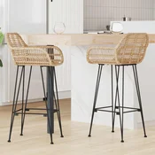vidaXL Barski stol 2 pcs Naravna 55 x 52 x 92 cm Ratan in železo