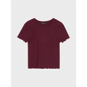 Sinsay - Pamučna majica sa dekorativnim volanima - maroon