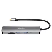 OEM URBAN FACTORY, 6-v-1 večvratni hub USB-C HDMI/2USB-A/USB-C/čitalniki kartic SD Micro SD, Črna/Srebrna, (5000185076)