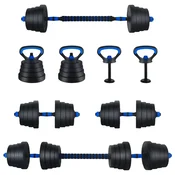 Vidaxl 4-v-1 set uteži, dumbbell, barbell in kettlebell 30 kg