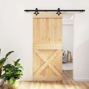 vidaXL Drsna vrata Naravna in črna 90 x 210 cm Masiven borov les