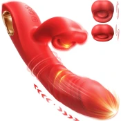 SuperLove 4in1 Licking & Biting Thrusting Rabbit Vibrator Red