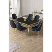 Hanah Home trpezarijski set Vae, sto i 6 stolica, ploca u dekoru Sonata, zlatne noge, antracit tkanina Babyface