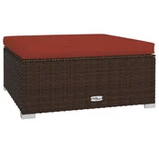 Vidaxl Vrtni stolček za noge z blazino rjav 70x70x30 cm poli ratan