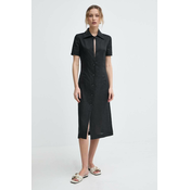 Lanena haljina Liviana Conti boja: crna, mini, širi se prema dolje, L4SL25