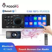 Podofo Bluetooth Autoradio Car Stereo Radio Touch Screen FM Aux Input SD USB AUX 12V In-dash 1 din 4.1” MP3 Multimedia Player