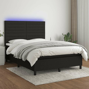 Greatstore Box spring postelja z vzmetnico LED črna 140x190 cm blago