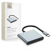 slomart Adapter Tech-Protect HB08 4v1 USB-C + USB2.0 + 2 x HDMI 4K 60HZ - siv
