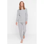 Trendyol Gray Corded Cotton Wide Fit Knitted Pajama Set