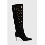 Cizme od brušene kože Pinko Lehar za žene, boja: crna, s tankom potpeticom, 102027 A18V Z99