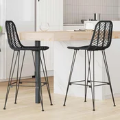 vidaXL Barski stol 2 pcs Črna 44,5 x 53 x 111 cm Ratan in železo