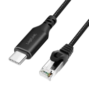 Logilink USB 3.2 Type-C Ethernet kabel, C/M RJ45/M, 1 Gbps, aktivni, crni/sivi, 10 m