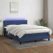 Greatstore Box spring postelja z vzmetnico LED modra 140x190 cm blago