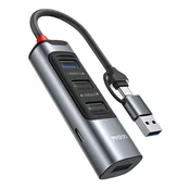 HUB postaja Yesido 5v1 HB20 s petimi USB izhodi - 4x USB-A, 1x USB-C - 100W in 5Gbps - siv - USB-C in USB-A priključek