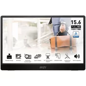 MSI PRO MP161 E2 Portable Monitor, 15.6, 60Hz FHD (1920 x 1080), 16:9, IPS, 250NITS, CR 800:1, 4ms (GTG), Anti-glare, 1x MiniDP, 2x Type-C (DP 1.2a signal with Alt mode & 15W Power Delivery / Power I
