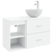 Vidaxl Komplet pohištva za kopalnico 2 pcs Bela Inženirski les