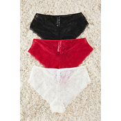 Trendyol Curve Black-Ecru-Red Soft Lace Plus Size Panties