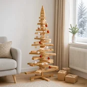 Leseno božično drevo KOTKA 120 cm Trdna borovina Rjava obdelava