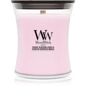 Woodwick Cherry Blossom & Vanilla dišeča sveča z lesenim stenjem 275 g
