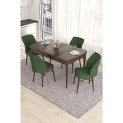 Hanah Home trpezarijski set Eva, sto na razvlacenje i 4 stolice, ploca u dekoru drveta Baroque, kaki zelena tkanina Babyface