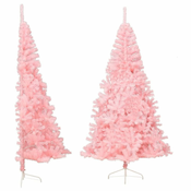 Greatstore Umetna polovična novoletna jelka s stojalom roza 210 cm PVC