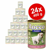 Ekonomicno pakiranje Rocco Junior 24 x 400 g - Perad i divljac + riža + kalcij