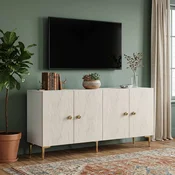 Hanah Home komoda Squarel 180, 180 cm, bela / travertin