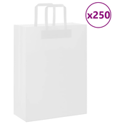 Papirnate vrecice 250 kom s ruckama bijele 26x12x35 cm
