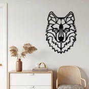 WallXpert metalni zidni ukras 5133, geometrijska glava vuka, 64 x 90 cm, crni