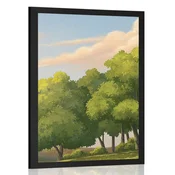 Plakat sončni zahod nad deželo - 40x60 white
