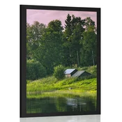 Plakat pravljične hiške pri reki - 60x90 black