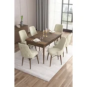 Hanah Home Set Trpezarijski sto i 6 stolica Are, Krem-braon