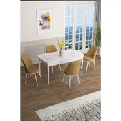 Hanah Home trpezarijski set Han, sto na razvlacenje i 4 stolice, ploca u dekoru belog mermera, kapucino tkanina Jerry