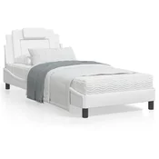 shumee vidaXL Posteljni okvir LED bel 90x190 cm umetno usnje